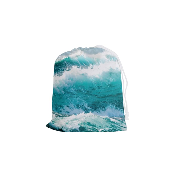 Ai Generated Waves Ocean Sea Tsunami Nautical Blue Sea Drawstring Pouch (Small)