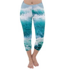 Ai Generated Waves Ocean Sea Tsunami Nautical Blue Sea Capri Winter Leggings 