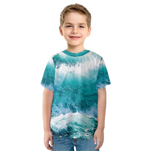 Ai Generated Waves Ocean Sea Tsunami Nautical Blue Sea Kids  Sport Mesh Tee by Cowasu