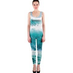 Ai Generated Waves Ocean Sea Tsunami Nautical Blue Sea One Piece Catsuit by Cowasu