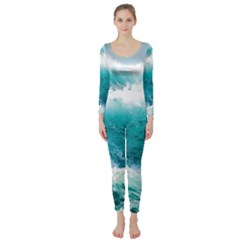 Ai Generated Waves Ocean Sea Tsunami Nautical Blue Sea Long Sleeve Catsuit by Cowasu