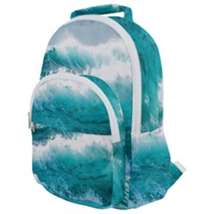 Ai Generated Waves Ocean Sea Tsunami Nautical Blue Sea Rounded Multi Pocket Backpack by Cowasu