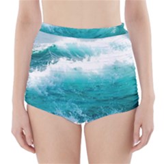 Ai Generated Waves Ocean Sea Tsunami Nautical Blue Sea High-waisted Bikini Bottoms by Cowasu