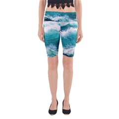 Ai Generated Waves Ocean Sea Tsunami Nautical Blue Sea Yoga Cropped Leggings by Cowasu