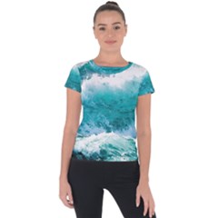 Ai Generated Waves Ocean Sea Tsunami Nautical Blue Sea Short Sleeve Sports Top  by Cowasu