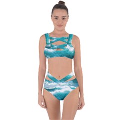 Ai Generated Waves Ocean Sea Tsunami Nautical Blue Sea Bandaged Up Bikini Set  by Cowasu