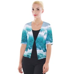 Ai Generated Waves Ocean Sea Tsunami Nautical Blue Sea Cropped Button Cardigan