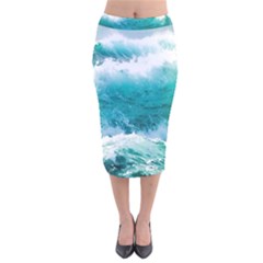 Ai Generated Waves Ocean Sea Tsunami Nautical Blue Sea Velvet Midi Pencil Skirt by Cowasu