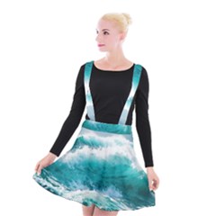 Ai Generated Waves Ocean Sea Tsunami Nautical Blue Sea Suspender Skater Skirt by Cowasu