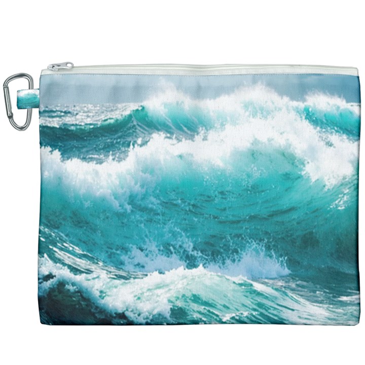 Ai Generated Waves Ocean Sea Tsunami Nautical Blue Sea Canvas Cosmetic Bag (XXXL)