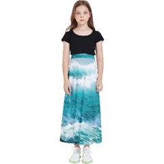 Ai Generated Waves Ocean Sea Tsunami Nautical Blue Sea Kids  Flared Maxi Skirt by Cowasu