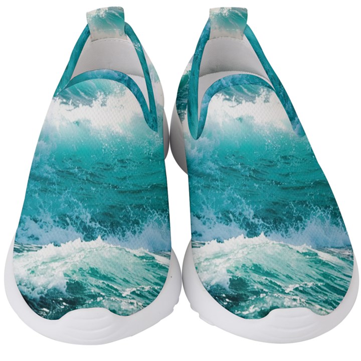 Ai Generated Waves Ocean Sea Tsunami Nautical Blue Sea Kids  Slip On Sneakers