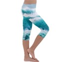 Ai Generated Waves Ocean Sea Tsunami Nautical Blue Sea Kids  Lightweight Velour Capri Leggings  View3