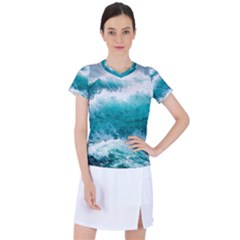 Ai Generated Waves Ocean Sea Tsunami Nautical Blue Sea Women s Sports Top by Cowasu