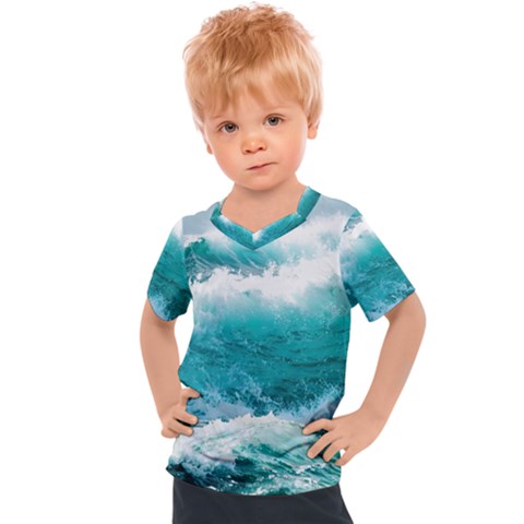 Ai Generated Waves Ocean Sea Tsunami Nautical Blue Sea Kids  Sports Tee by Cowasu