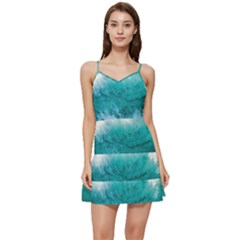 Ai Generated Waves Ocean Sea Tsunami Nautical Blue Sea Short Frill Dress by Cowasu