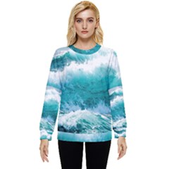 Ai Generated Waves Ocean Sea Tsunami Nautical Blue Sea Hidden Pocket Sweatshirt by Cowasu