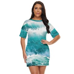 Ai Generated Waves Ocean Sea Tsunami Nautical Blue Sea Just Threw It On Dress by Cowasu