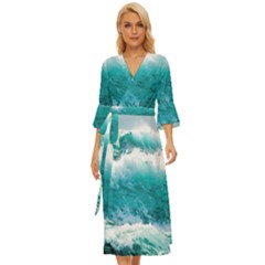 Ai Generated Waves Ocean Sea Tsunami Nautical Blue Sea Midsummer Wrap Dress by Cowasu