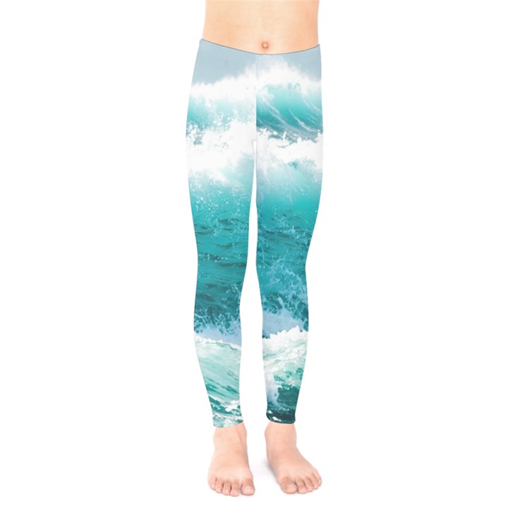 Ai Generated Waves Ocean Sea Tsunami Nautical Blue Sea Kids  Classic Winter Leggings