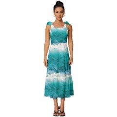 Ai Generated Waves Ocean Sea Tsunami Nautical Blue Sea Tie-strap Tiered Midi Chiffon Dress by Cowasu