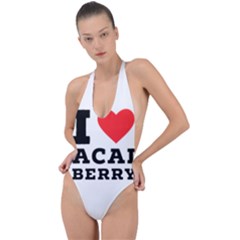 I Love Acai Berry Backless Halter One Piece Swimsuit