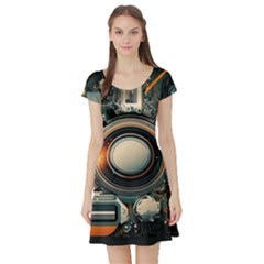 Illustrations Technology Robot Internet Processor Short Sleeve Skater Dress by Cowasu