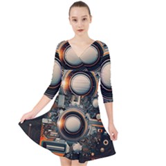 Illustrations Technology Robot Internet Processor Quarter Sleeve Front Wrap Dress by Cowasu