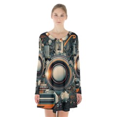 Illustrations Technology Robot Internet Processor Long Sleeve Velvet V-neck Dress