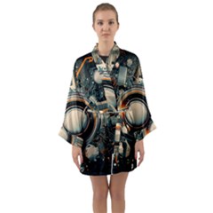 Illustrations Technology Robot Internet Processor Long Sleeve Satin Kimono by Cowasu