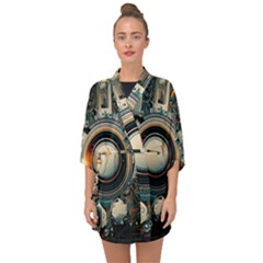 Illustrations Technology Robot Internet Processor Half Sleeve Chiffon Kimono by Cowasu