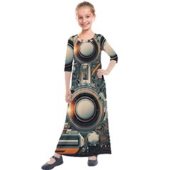 Illustrations Technology Robot Internet Processor Kids  Quarter Sleeve Maxi Dress by Cowasu