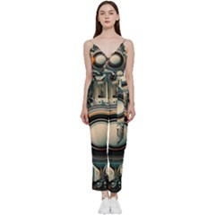 Illustrations Technology Robot Internet Processor V-neck Spaghetti Strap Tie Front Jumpsuit by Cowasu