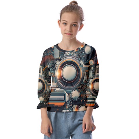 Illustrations Technology Robot Internet Processor Kids  Cuff Sleeve Top by Cowasu