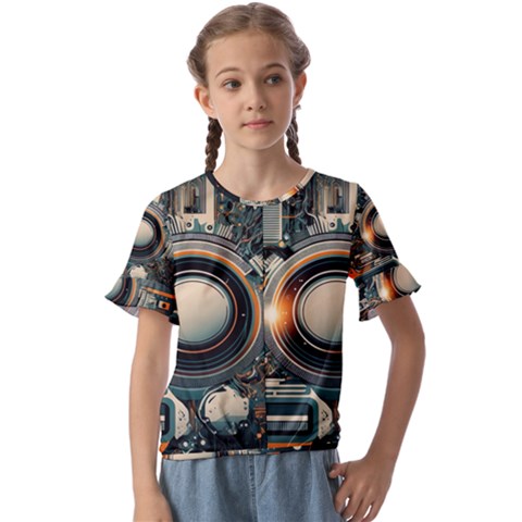 Illustrations Technology Robot Internet Processor Kids  Cuff Sleeve Scrunch Bottom Tee by Cowasu