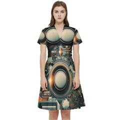 Illustrations Technology Robot Internet Processor Short Sleeve Waist Detail Dress by Cowasu