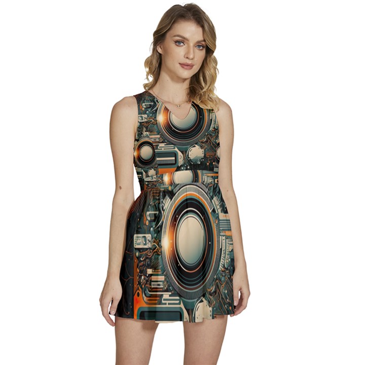 Illustrations Technology Robot Internet Processor Sleeveless High Waist Mini Dress