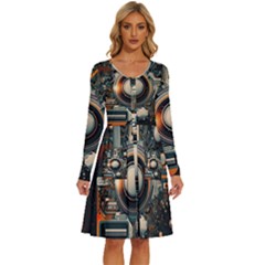 Illustrations Technology Robot Internet Processor Long Sleeve Dress With Pocket