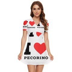 I Love Pecorino  V-neck High Waist Chiffon Mini Dress by ilovewhateva