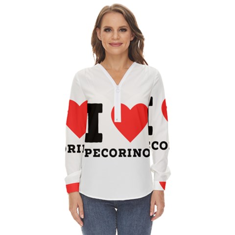 I Love Pecorino  Zip Up Long Sleeve Blouse by ilovewhateva