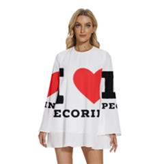 I Love Pecorino  Round Neck Long Sleeve Bohemian Style Chiffon Mini Dress by ilovewhateva