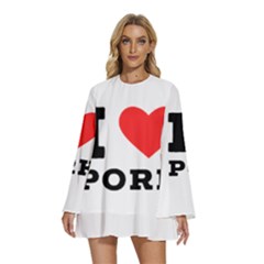 I Love Pork  Round Neck Long Sleeve Bohemian Style Chiffon Mini Dress by ilovewhateva