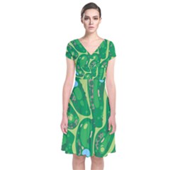 Golf Course Par Golf Course Green Short Sleeve Front Wrap Dress by Cowasu