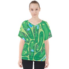 Golf Course Par Golf Course Green V-neck Dolman Drape Top by Cowasu