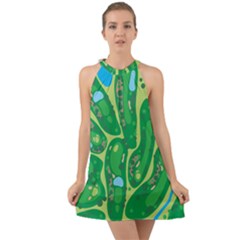 Golf Course Par Golf Course Green Halter Tie Back Chiffon Dress by Cowasu