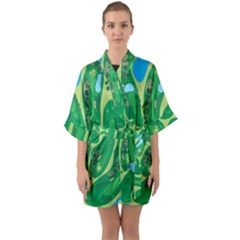 Golf Course Par Golf Course Green Half Sleeve Satin Kimono  by Cowasu