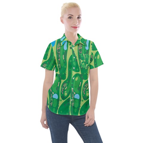 Golf Course Par Golf Course Green Women s Short Sleeve Pocket Shirt by Cowasu