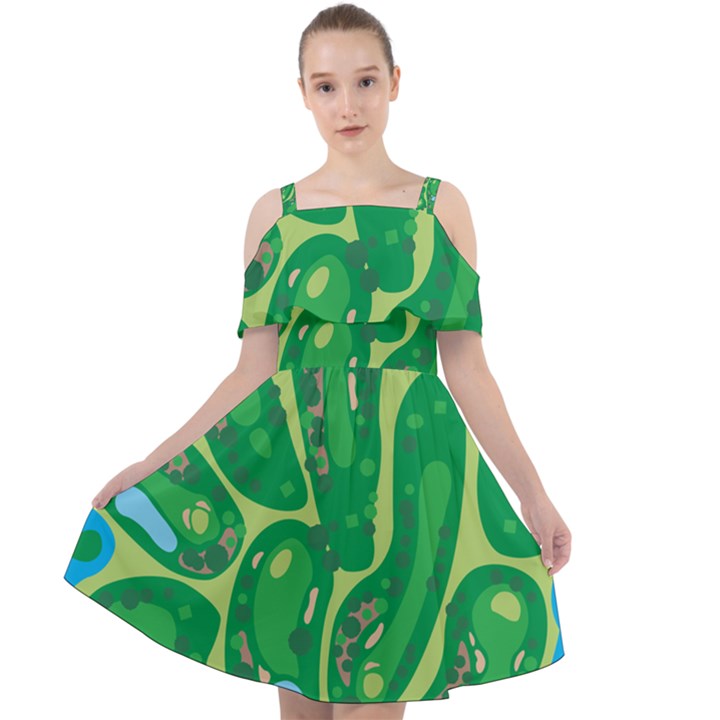 Golf Course Par Golf Course Green Cut Out Shoulders Chiffon Dress