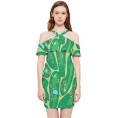 Golf Course Par Golf Course Green Shoulder Frill Bodycon Summer Dress by Cowasu