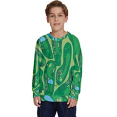 Golf Course Par Golf Course Green Kids  Long Sleeve Jersey by Cowasu